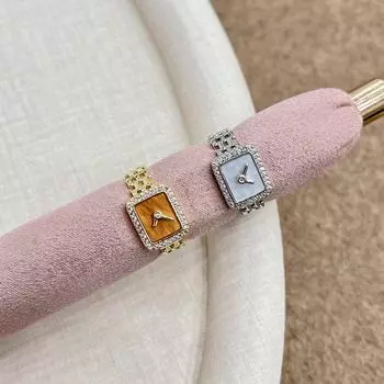 Кольцо для часов с квадратным цирконием в корейском стиле — элегантные, высококачественные дизайнерские украшения для женщин RR681 Watch Ring золотой