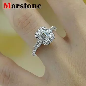 Кольцо для дамы с бриллиантом муассанитом D-цвета и изумрудом S925 пробы, посеребренные кольца из 18-каратного золота, ювелирные украшения для женщин us size 4 белый