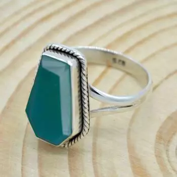 Кольцо для гроба из стерлингового серебра 925 пробы с зеленым ониксом, женское кольцо для гроба ручной работы с драгоценным камнем из оникса 4 зелёный