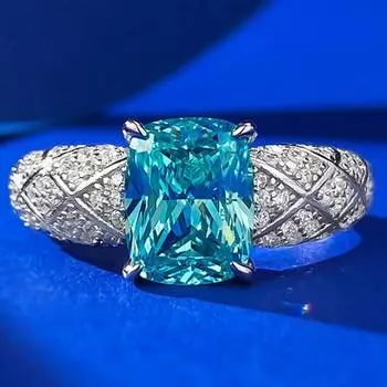 Кольцо для коктейльной вечеринки Wong Rain Luxury из стерлингового серебра 925 пробы с турмалином Параиба и бриллиантами, 7*9 мм, ювелирные изделия 5 синий