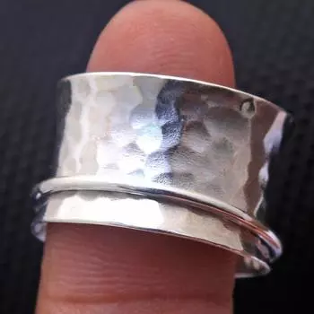 Кольцо для медитации, Кольцо исцеления, Кольцо из стерлингового серебра 925 пробы, Кольцо от тревоги, Серебряный спиннер, Кольцо унисекс 5 серебряный