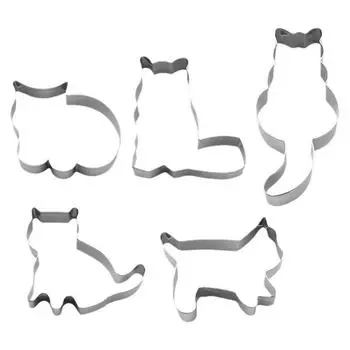 Кольцо для мусса из печенья «Кошка» из нержавеющей стали, набор из 5 предметов, набор для самостоятельной выпечки, формочки для печенья, принадлежности для выпечки, инструмент для выпечки