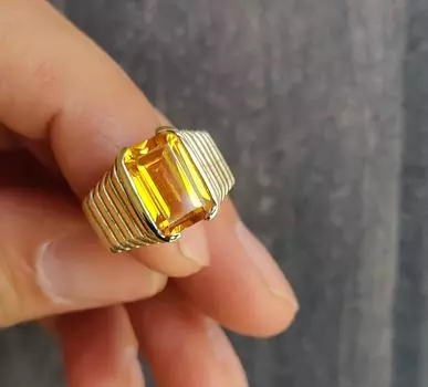 Кольцо для мужчин и женщин с цитрином, кольцо с драгоценным камнем-печаткой, стерлинговое серебро 925 пробы, латунное кольцо, дизайнерское кольцо 5 латунный