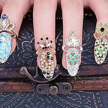 Кольцо для ногтей, регулируемые стразы, встроенные модные украшения, защита ногтей, корона, бант, цветок, отверстие A