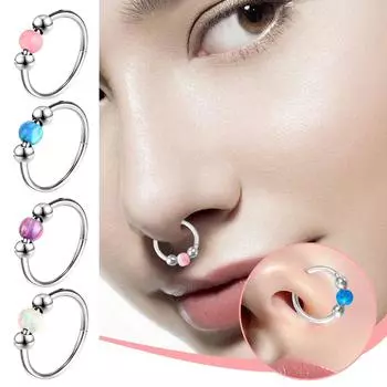 Кольцо для носа для женщин Стальное гипоаллергенное кольцо для перегородки носа, украшения для пирсинга носа, серьга для раковины, козелка, дейта и хряща One Size белый