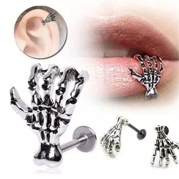 Кольцо для носа из нержавеющей стали, серьга-гвоздик в форме черепа, серьги-гвоздики для пирсинга губ, кольцо для губ серебряный