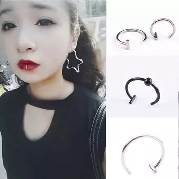 Кольцо для носа, зажим для тела, обруч из медицинской титановой стали, 1 шт., поддельный зажим для пирсинга, кольцо для губ, украшения для тела, ручная работа 1.0*8mm серебряный