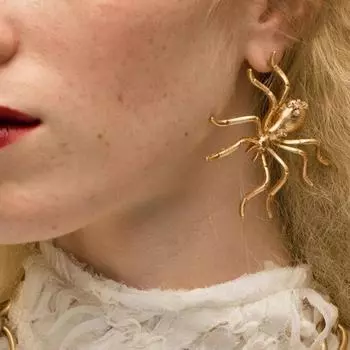 Кольцо для открытия, преувеличенный комплект украшений в виде паука, булавка, насекомое, серьги-гвоздики, винтажное ожерелье в виде паука для девочек Gold Brooch