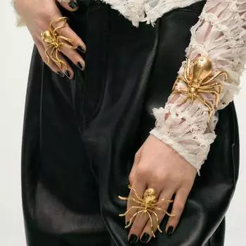 Кольцо для открытия, преувеличенный комплект украшений в виде паука, булавка, насекомое, серьги-гвоздики, винтажное ожерелье в виде паука для девочек Gold Brooch