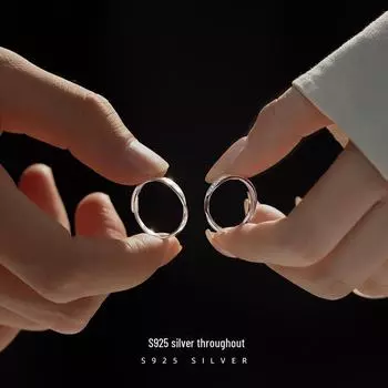 Кольцо для пар Banyan Tree S925 Silver Mobius — простой дизайн для мужчин и женщин, подарок на день святого Валентина Women s, adjustable opening белого золота