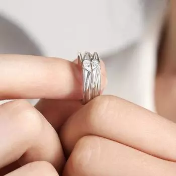 Кольцо для пары, элегантное регулируемое серебряное кольцо со стразами и сердцем любви, ювелирные изделия на палец Womens