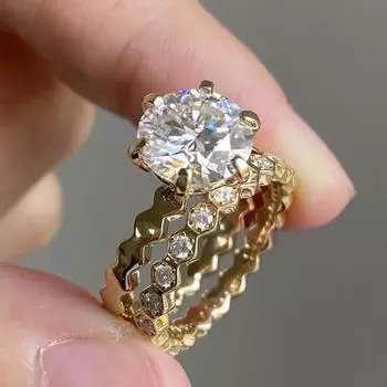 Кольцо для пары Honeycomb, женское универсальное легкое роскошное нишевое кольцо, набор колец для пары No. 5 золотой