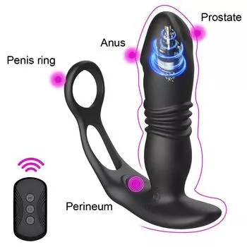 Кольцо для пениса с задержкой эякуляции, анальная пробка, носимая, 3+12 режимов, мужской массажер промежности и простаты, эротические секс-игрушки для мужчин, вибратор для пар Black