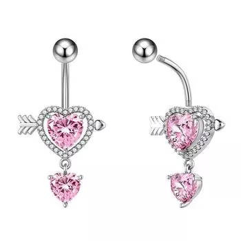 Кольцо для пирсинга пупка с подвеской в виде вишневого сердца и луны для женщин и девочек из нержавеющей стали с цирконием, ювелирное украшение для тела в подарок
