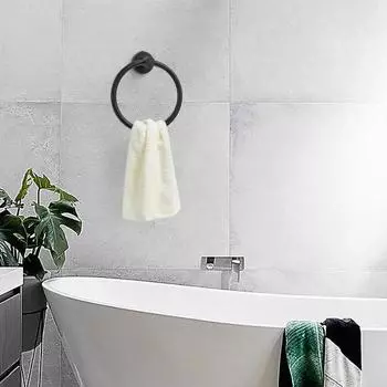 Кольцо для полотенец из нержавеющей стали, современный минималистский сверхмощный металлический круглый держатель для полотенец для рук, ванна, душ, держатель для мочалки, принадлежности для ванной комнаты чёрный