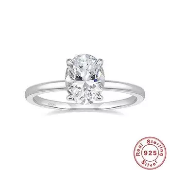 Кольцо для помолвки из стерлингового серебра S925 с овальной огранкой, монолитным квадратным кристаллом циркония Cz, свадебное кольцо-обещание 8 белого золота