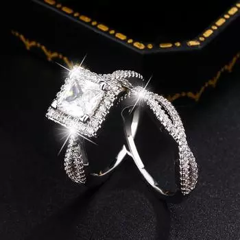 Кольцо для помолвки с бриллиантами 925 пробы, посеребренное женское, модное, с двойным блестящим цирконием, роскошное, свадебное, свадебное кольцо 6 белый