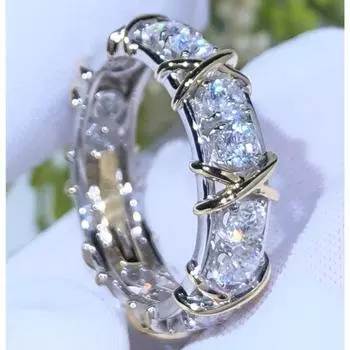 Кольцо для помолвки с бриллиантами Moissain Diamond Row, серебро, белое золото, крест, два цвета для мужчин и женщин 6 серебряный