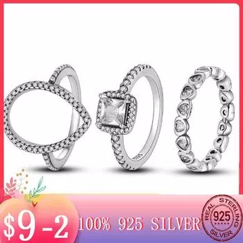 Кольцо для помолвки с кубическим цирконием в форме слезы и сердца, квадратное, для женщин, серебряное, ювелирное, подарочное, трендовое, новое 6