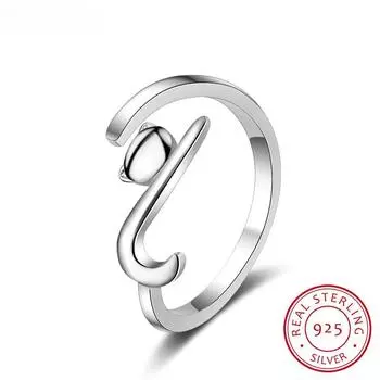 Кольцо для помолвки с липким котом из 100% стерлингового серебра 925 пробы и длинным хвостом, женское, регулируемое, ювелирное, Scr220 Resizable