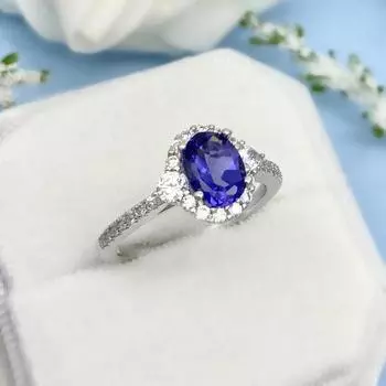Кольцо для помолвки с овальным танзанитом, овальный лабораторный голубой танзанит, круглый искусственный бриллиант, кольцо в стиле ар-деко, обручальное кольцо M фиолетовый