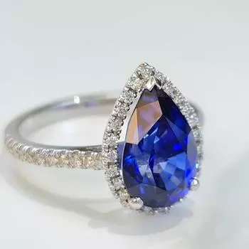Кольцо для помолвки с сапфиром для женщин, кольцо с синим грушевидным сапфиром, 4,04 карат сапфира, натуральные бриллианты, свадебные украшения, подарок для нее M синий