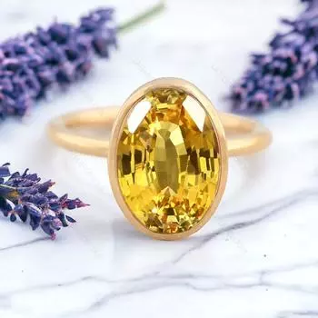 Кольцо для помолвки с желтым сапфиром из Цейлона, ювелирное изделие ручной работы, нежное кольцо-обещание, эффектное кольцо, подарок на годовщину для нее M жёлтый