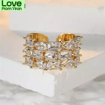 Кольцо для помолвки в стиле бохо из золота и серебра, многослойное, с каплями воды, белое циркониевое кольцо, модные хрустальные кольца с маленьким квадратным камнем для женщин золотой