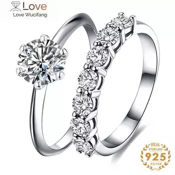 Кольцо для помолвки высшего качества с муассанитом, цвет D, драгоценный камень, серебро 925 пробы, 2 шт./комплект, подарок на свадьбу, размер 5-9 9 белый