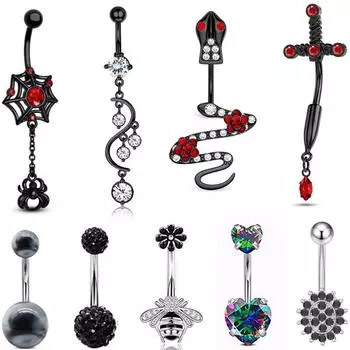 Кольцо для пупка Diablo, готический паук, маленькая змея, крестик для пупка, гвоздь для живота, набор из 9 штук в одном