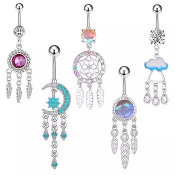 Кольцо для пупка из нержавеющей стали с облаками и каплями воды, подвеска-штанга из циркония, кольцо для пупка для женщин, пирсинг тела, ювелирные изделия