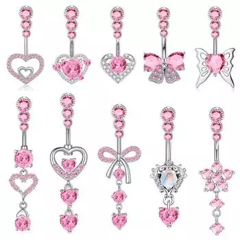 Кольцо для пупка, нежное циркониевое кольцо в форме банта в форме сердца, кольцо для пирсинга, штанга, кулон для женщин и девочек, украшения для пирсинга