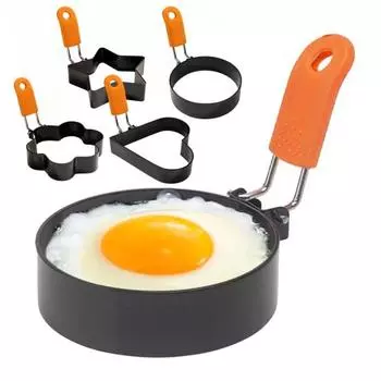 Кольцо для яиц в форме сердца, круга, цветка, звезды, антипригарная складная ручка, форма для жарки яиц, английских кексов, сэндвичей, бургеров Round