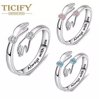 Кольцо для рук с цирконом для женщин, европейское и американское креативное регулируемое кольцо для любовных объятий, согревающий сердце подарок adjustable белый