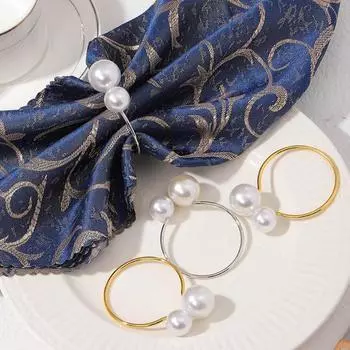 Кольцо для салфеток с искусственным жемчугом, гладкая многоразовая салфетка без заусенцев с пряжкой, держатель для полотенец, украшение для обеденного стола