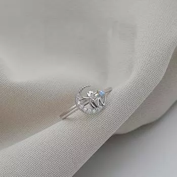 Кольцо для указательного пальца «Маленький принц» с цирконием «Сказка» Холодный ветер Луна Звезда Девушка Adjustable Opening