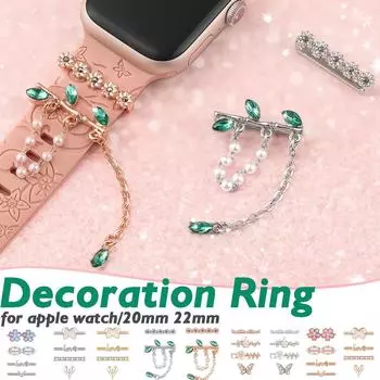 Кольцо для украшения ремешка для Apple Watch Band Металлические декоративные подвески Бриллиантовые украшения для Samsung Watch Кожаные силиконовые браслеты Аксессуары 1