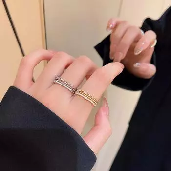 Кольцо для вечеринки с двухслойным жемчугом и цирконием, модное женское безымянное кольцо, открытое кольцо в корейском стиле серебряный