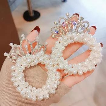 Кольцо для волос, привлекательный декор в виде короны, универсальный аксессуар для девочек, булочка с искусственным жемчугом, повязка для волос Little Star