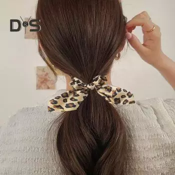 Кольцо для волос с кроличьими ушками, гладкая атласная резинка для волос с леопардовым принтом, высокоэластичная резинка для волос, защита кожи головы, аксессуар для волос чёрный