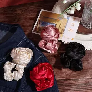 Кольцо для волос в виде кишки, веревка для волос с розой, женские аксессуары для волос, шелковая атласная резинка для волос, головной убор в корейском стиле вино красного