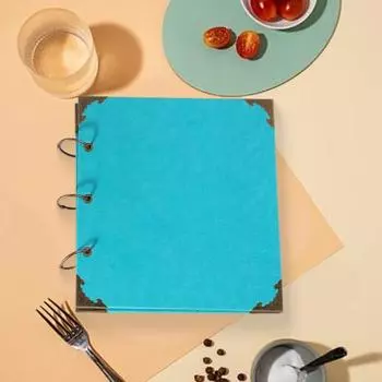 Кольцо для записей рецептов 26 x 27 см, набор колец, водонепроницаемый блокнот для рецептов с 24 пластиковыми рукавами, 48 рецептов, органайзер для книги рецептов своими руками для кухни, кафе, пекарни 1pc синий