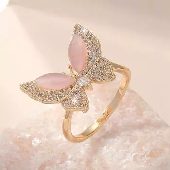 Кольцо для женщин GemChic, изысканное, легкое, роскошное, с бабочкой, вставленной в циркон, регулируемое, персонализированное, на палец, подарок на день рождения, Рождество, ювелирные изделия