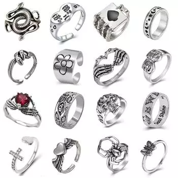 Кольцо для женщин и девочек, змеиная улыбка, модные мужские украшения, винтажное старинное серебряное цветное панк-хип-хоп, регулируемое, бохо-лягушка