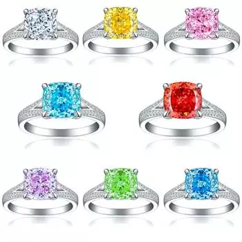 Кольцо для женщин из серебра 925 пробы с бриллиантом огранки «ледяной цветок» в форме подушечки и квадратным узором «фейерверк» с высоким содержанием углерода US Size 5 #