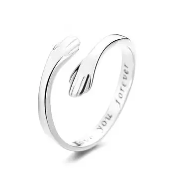 Кольцо для женщин с гравировкой Embrace из серебра 925 пробы, модное классическое минималистичное персонализированное ювелирное изделие Opening Adjustable