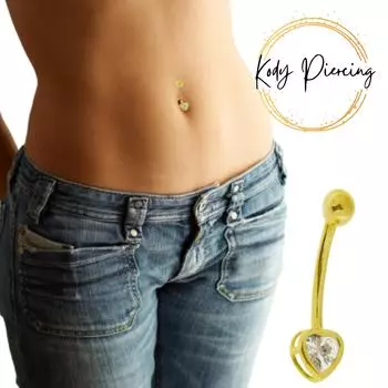 Кольцо для живота KODY PIERCING, 14-каратное золото, 4 мм, с прозрачным сердцем и драгоценными камнями - качественный пирсинг