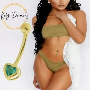 Кольцо для живота KODY PIERCING, 14-каратное золото, 4 мм, в форме сердца, цвета морской волны, драгоценности - Качественный пирсинг
