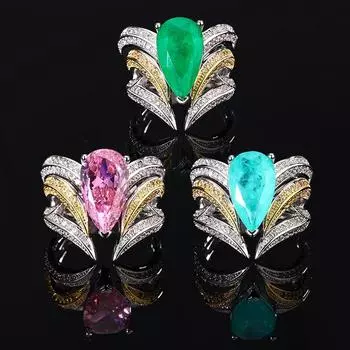 Кольцо-драгоценность цвета розового циркония, открытое кольцо цвета пара-голубого, кольцо с изумрудным цирконием. изумрудный