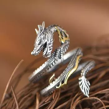 Кольцо Дракона Ретро Крутой Дизайн Открытое Кольцо Для Мужчин Adjustable